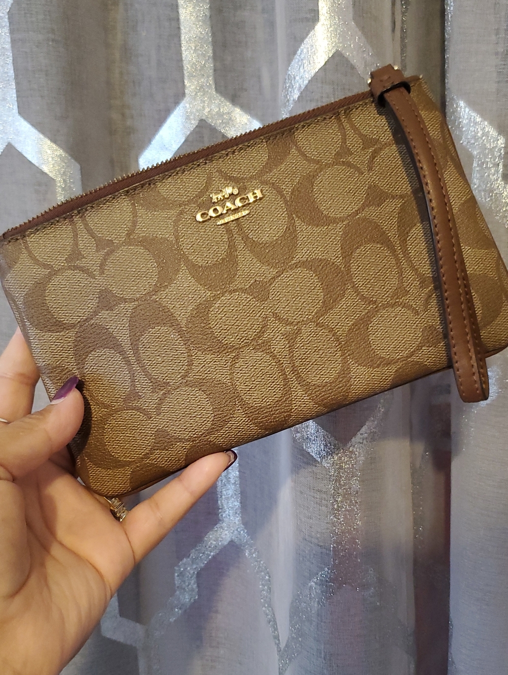 Coach Brown Signature Canvas Wristlet with Detachable Strap